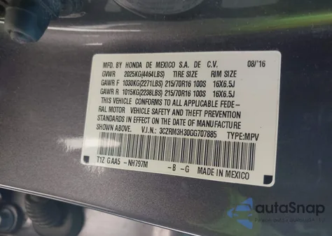 2016 Honda Cr-V Lx from USA, damaged, VIN 3CZRM3H30GG707885